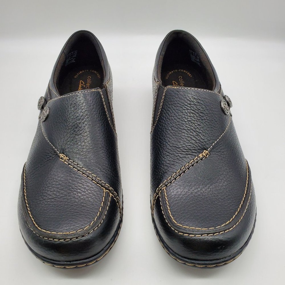 Women's Clarks Black Leather Slip-On Shoes